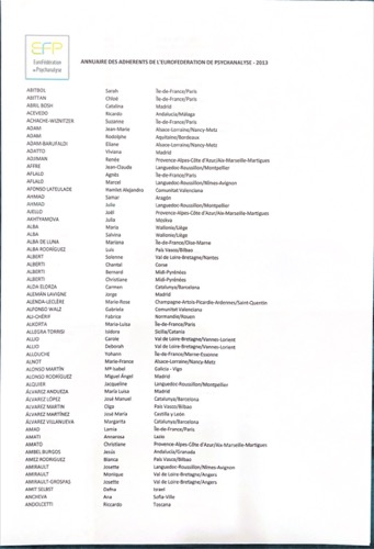 Реестр EFP — Европейская федерация психоанализа, 2013